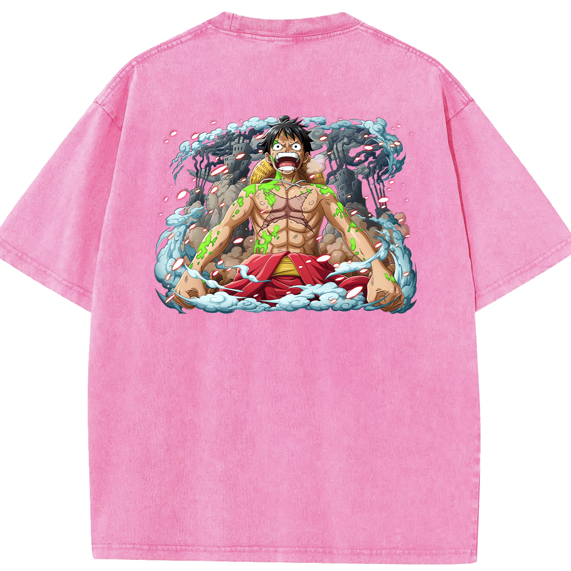 ワンピース モンキー・D・ルフィ ONE PIECE Monkey D. Luffy 綿100% ヴィンテージ風 半袖Tシャツ（背面プリント）